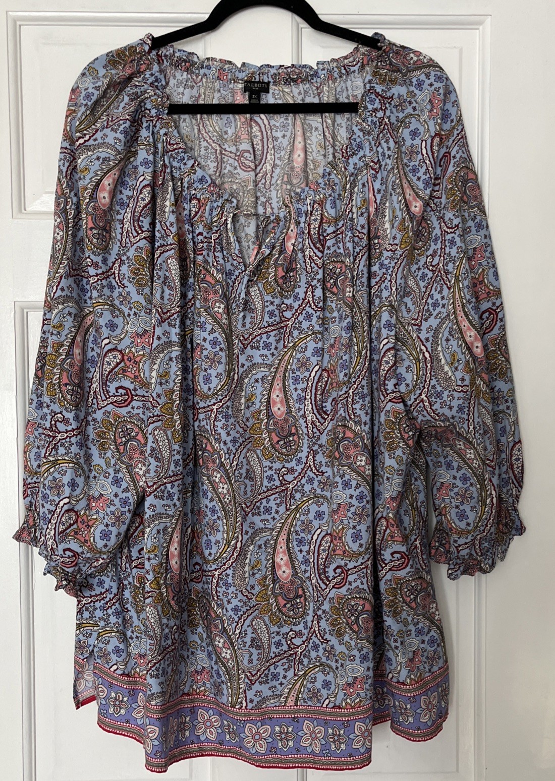 Talbots Popover Top 3X Blue Paisley Lightweight Preppy Office Vacation Resort