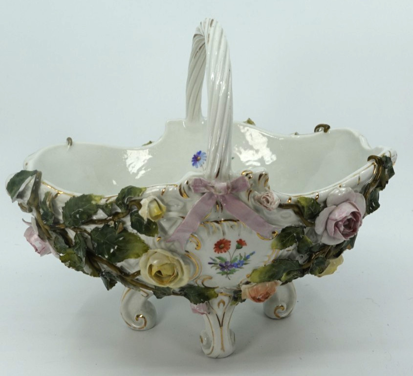 Antique Sitzendorf Porcelain Basket Centerpiece