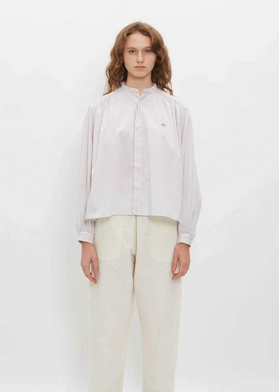 Danton Band Collar Striped Cotton Shirt 38 Danton Band Collar Striped Cotton Shirt 38