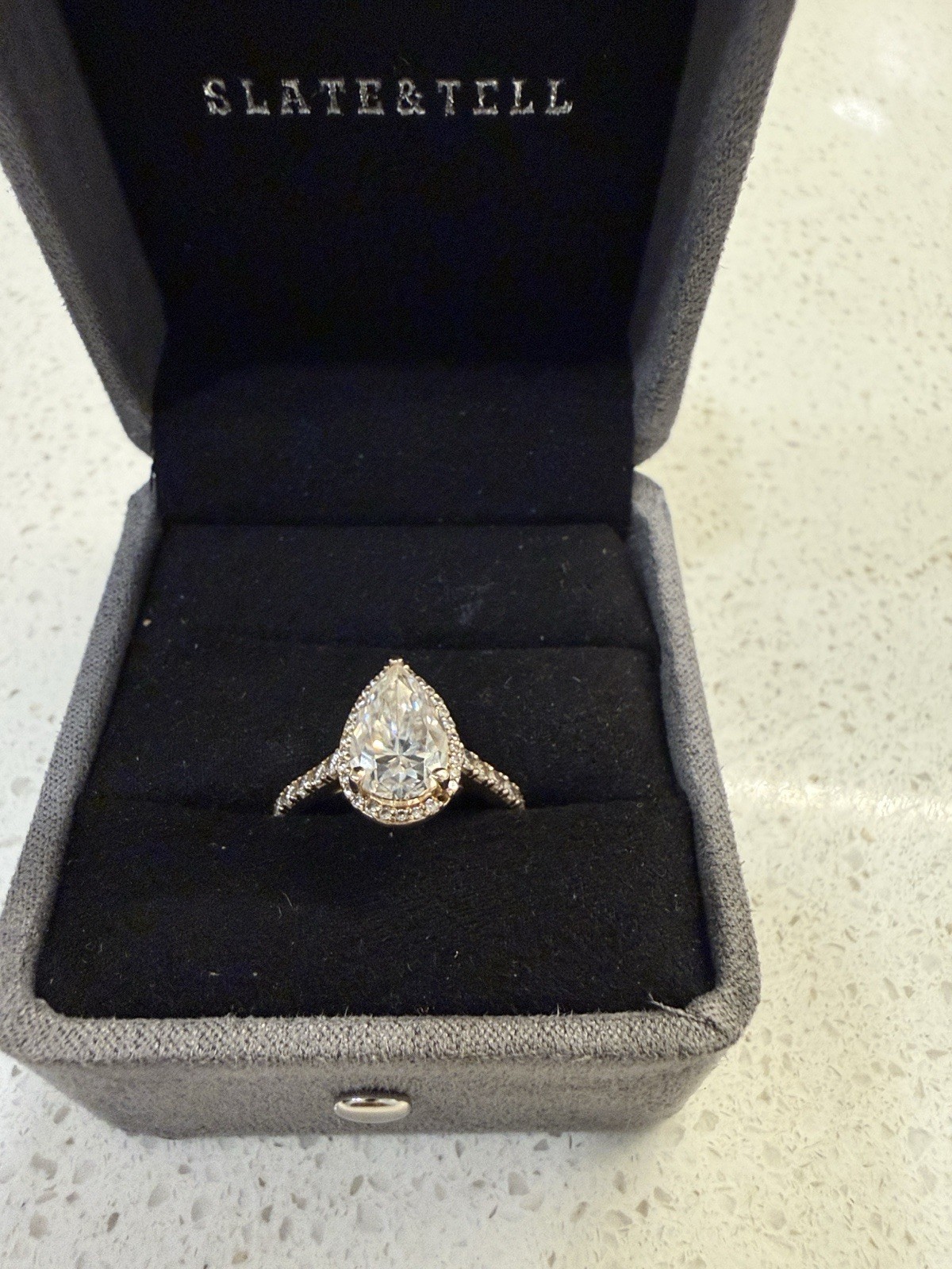 2 CT Pear Lab Diamond & .41 CTW LAB Diamond Pavé Halo Engagement Ring14K Gold 2 CT Pear Lab Diamond & .41 CTW LAB Diamond Pavé Halo Engagement Ring14K Gold