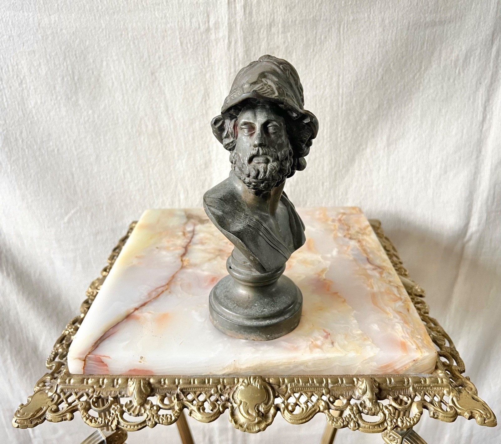 Antique French LSF Menelaus Ajax Spelter Bust c. 1855–1880 Greek Warrior