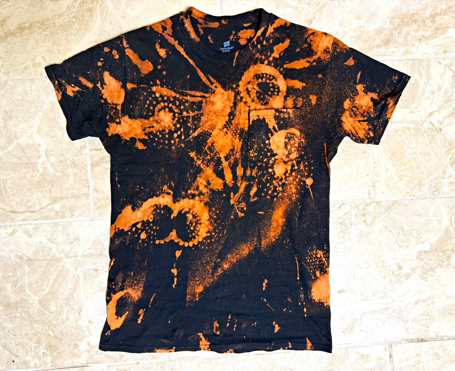 Black Orange Tie-Dye Cotton Crew Neck Short Sleeve T-Shirt Unisex M Black Orange Tie-Dye Cotton Crew Neck Short Sleeve T-Shirt Unisex M
