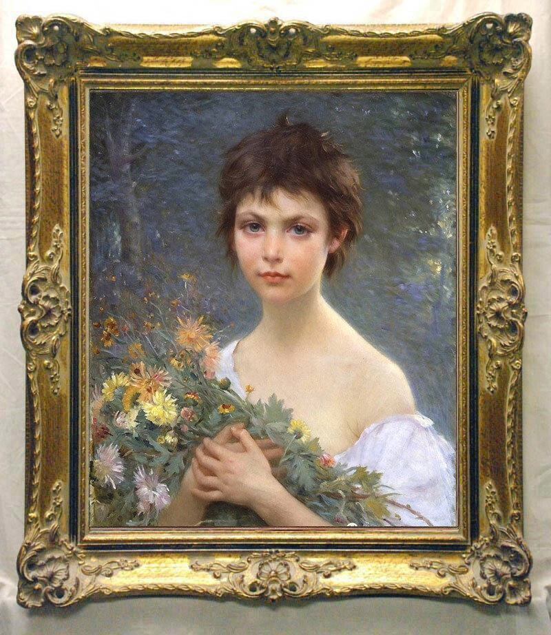 handmade Antique Oil Painting art Portrait female small girl on canvas 20