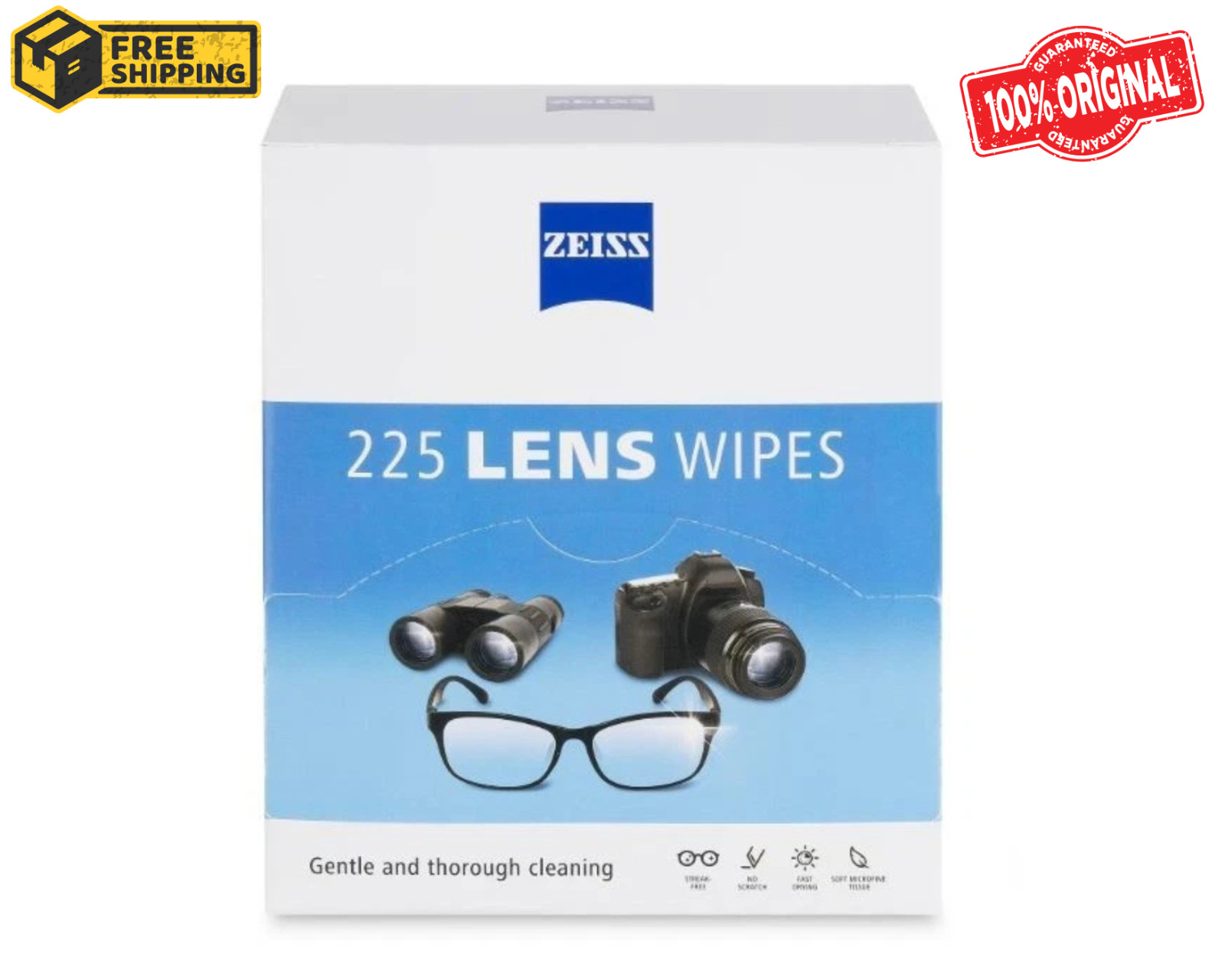 ZEISS Lens Wipes, Pre-Moistened Eye Glass Cleaner Wipes, 225 Count