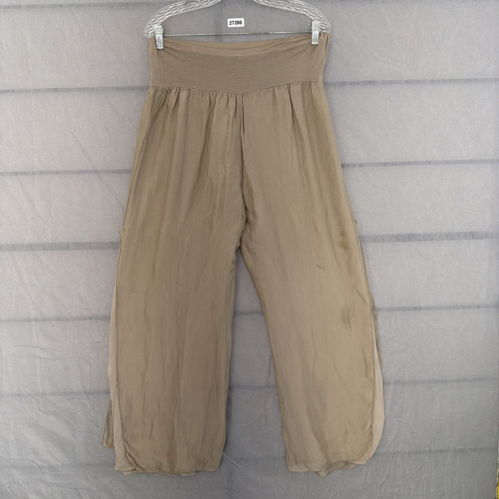 Scandal Italy Women\'s One Size Light Brown Pull On Wide Leg Flowey Pants