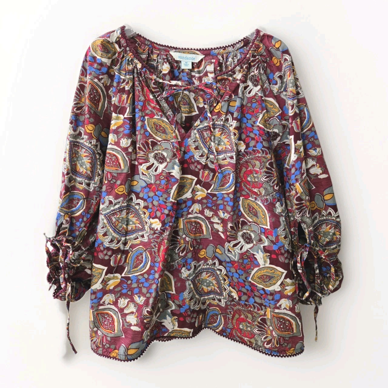 Sundance Belladonna Beauty 100% Cotton Burgundy Paisley Festival Peasant Top M Sundance Belladonna Beauty 100% Cotton Burgundy Paisley Festival Peasant Top M