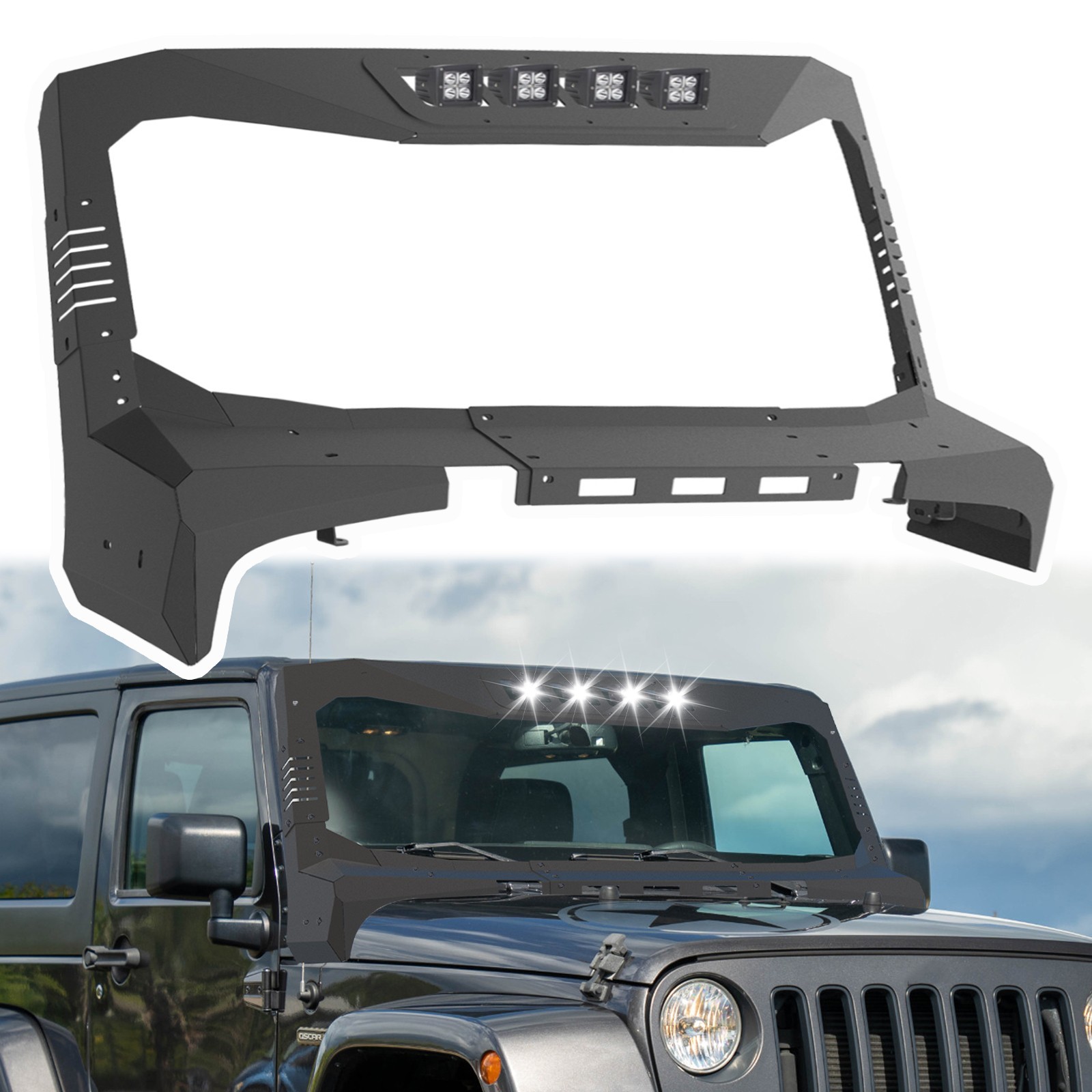 For Jeep Wrangler JK 2007-2018 Windshield Frame Cover Sun Visor Cowl Steel