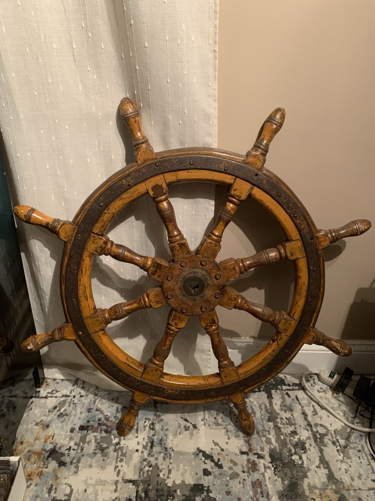 Vintage Wood & Metal Ship Wheel Nautical Maritime 