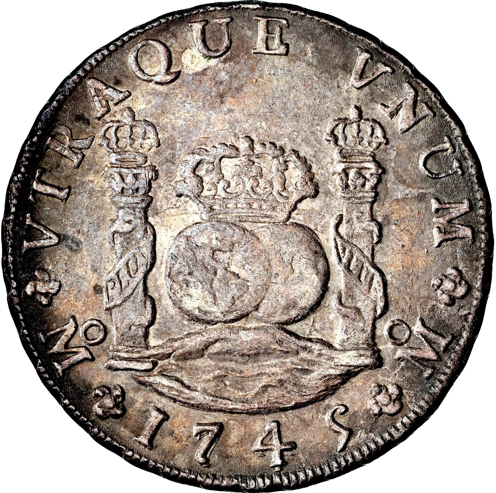 Mexico Philip V 8 Reales \'Pillars\' 1745 Mo-MF NGC AU-55 Mexico City, Double-Date