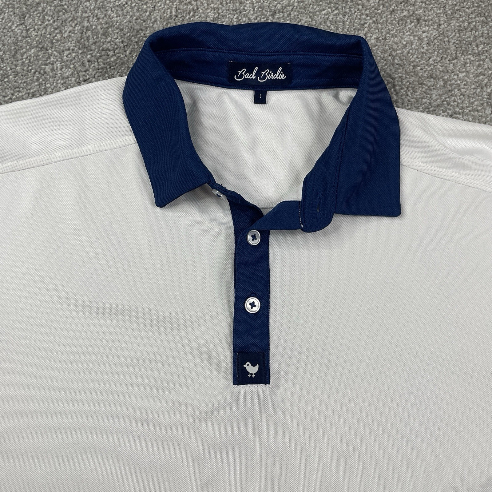 Bad Birdie The Skipper Golf Polo Men L White Short Sleeve Performance Golf Work