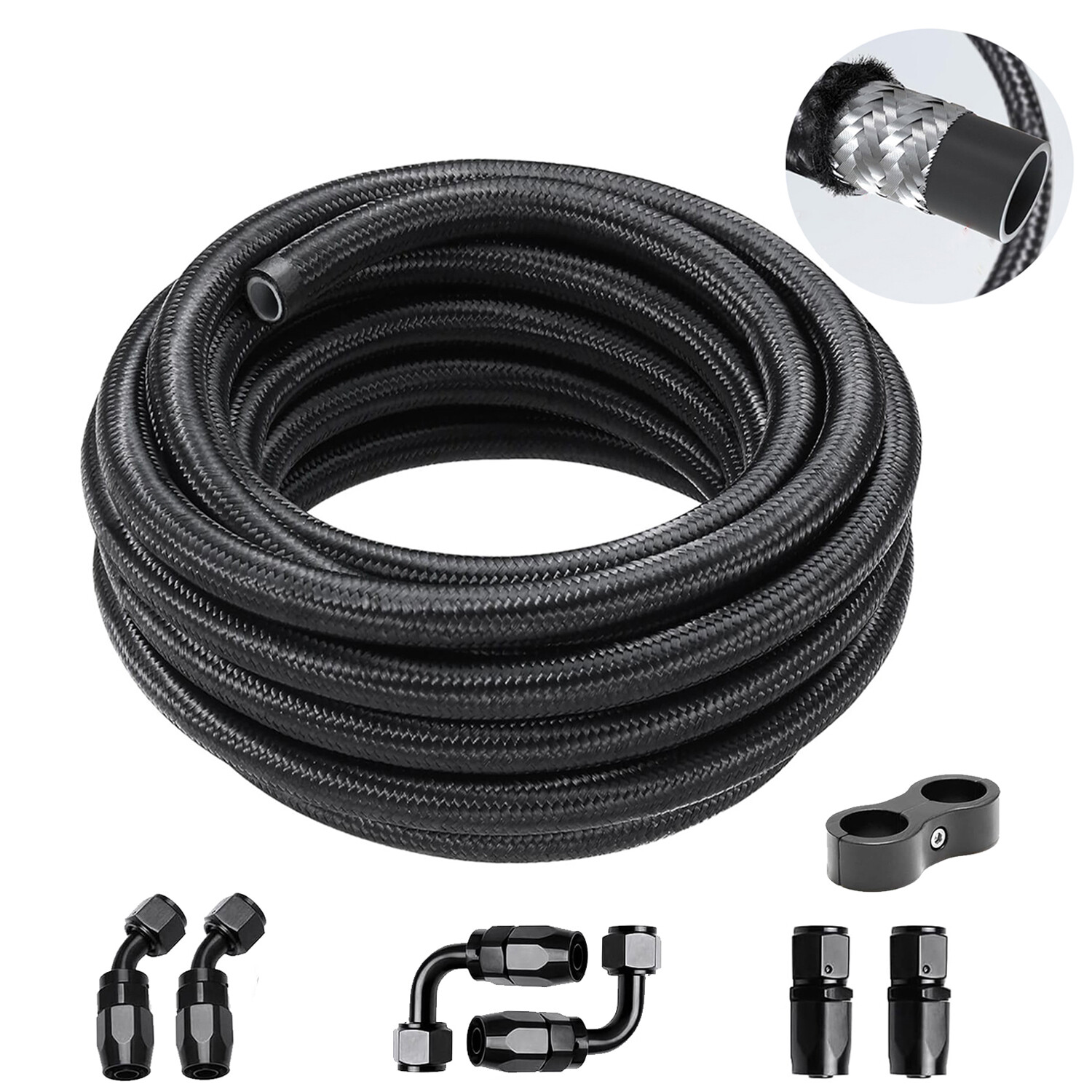 AN6 AN8 AN10 10FT 20FT CPE Braided Nylon Fuel Hose Line Kit w/ Hose end Fittings