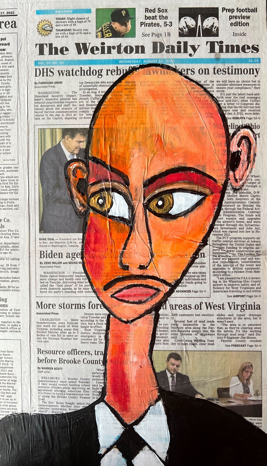 Original SHARP DRESSED MAN NEWSPAPER 12X22 CB POP ART PAINTING SWARTZMILLER DNA