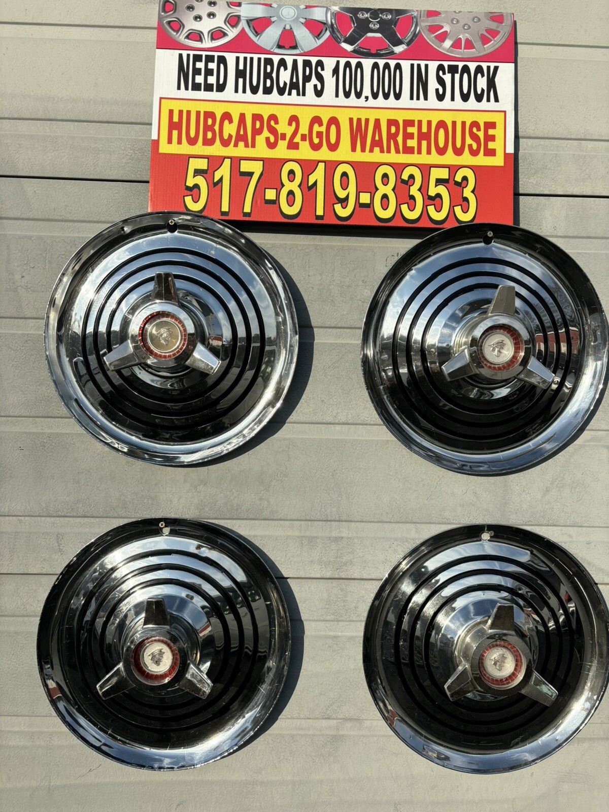 1963-64 Mercury Marauder Hi PO 3 BarSpinner  Stainless Oem Used 4Hubcaps15” rare