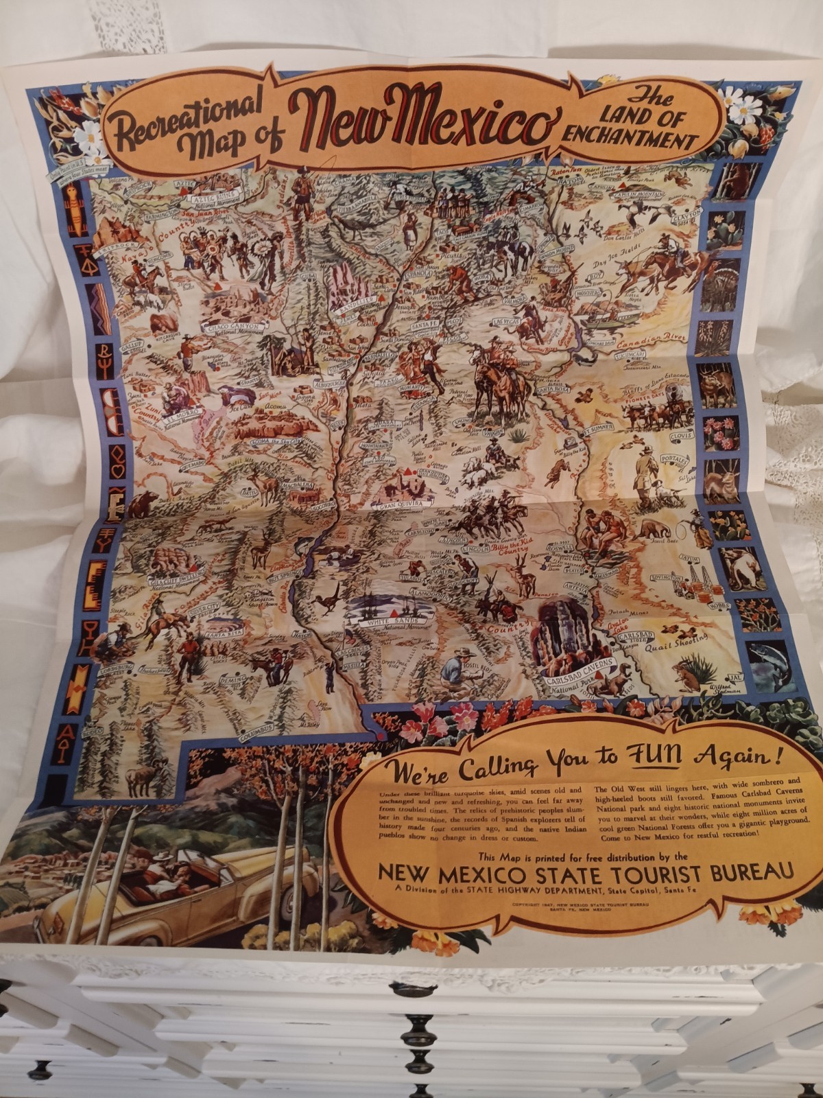 Vintage 1947 Recreational Map of NM: Land of Enchantment/Wilford Stedman Artwork
