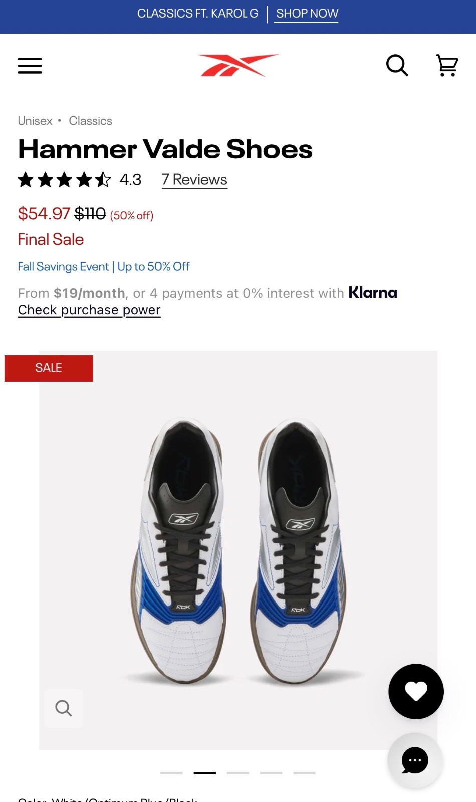 Size 7.5 - Reebok Hammer Valde White Optimum Blue Black
