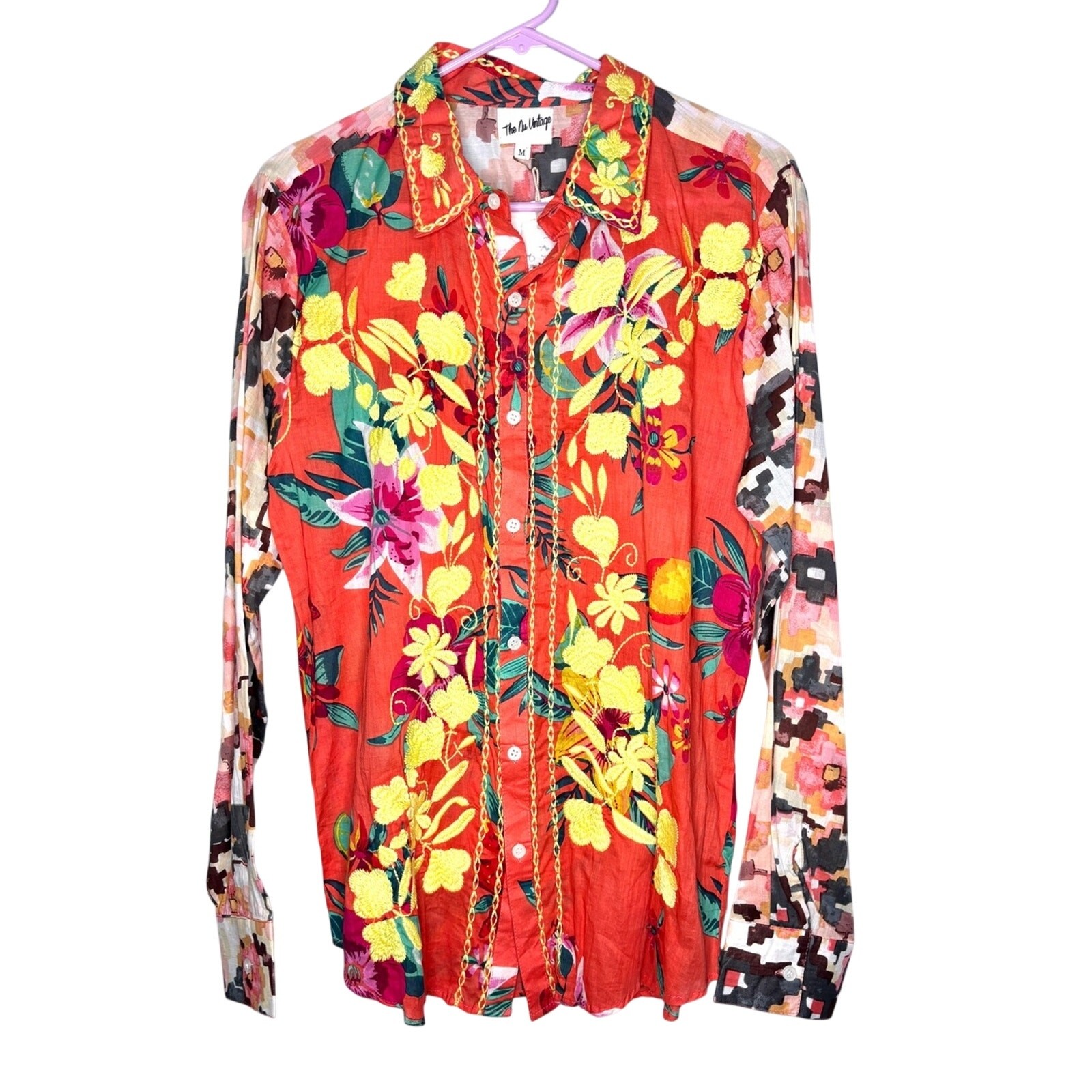 The Nu Vintage BarnKat Clothing Olivia Kay Orange Embroidered Button Up Top M The Nu Vintage BarnKat Clothing Olivia Kay Orange Embroidered Button Up Top M