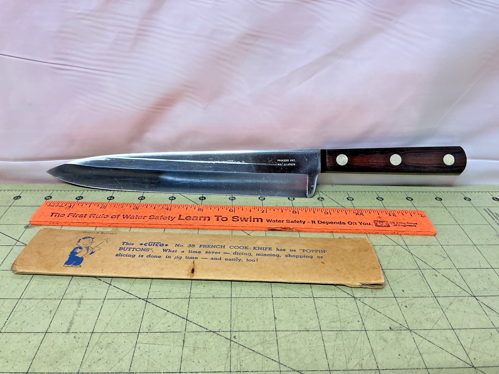Vintage Cutco 9 inch French cook knife number 35 wood handle & original sheath
