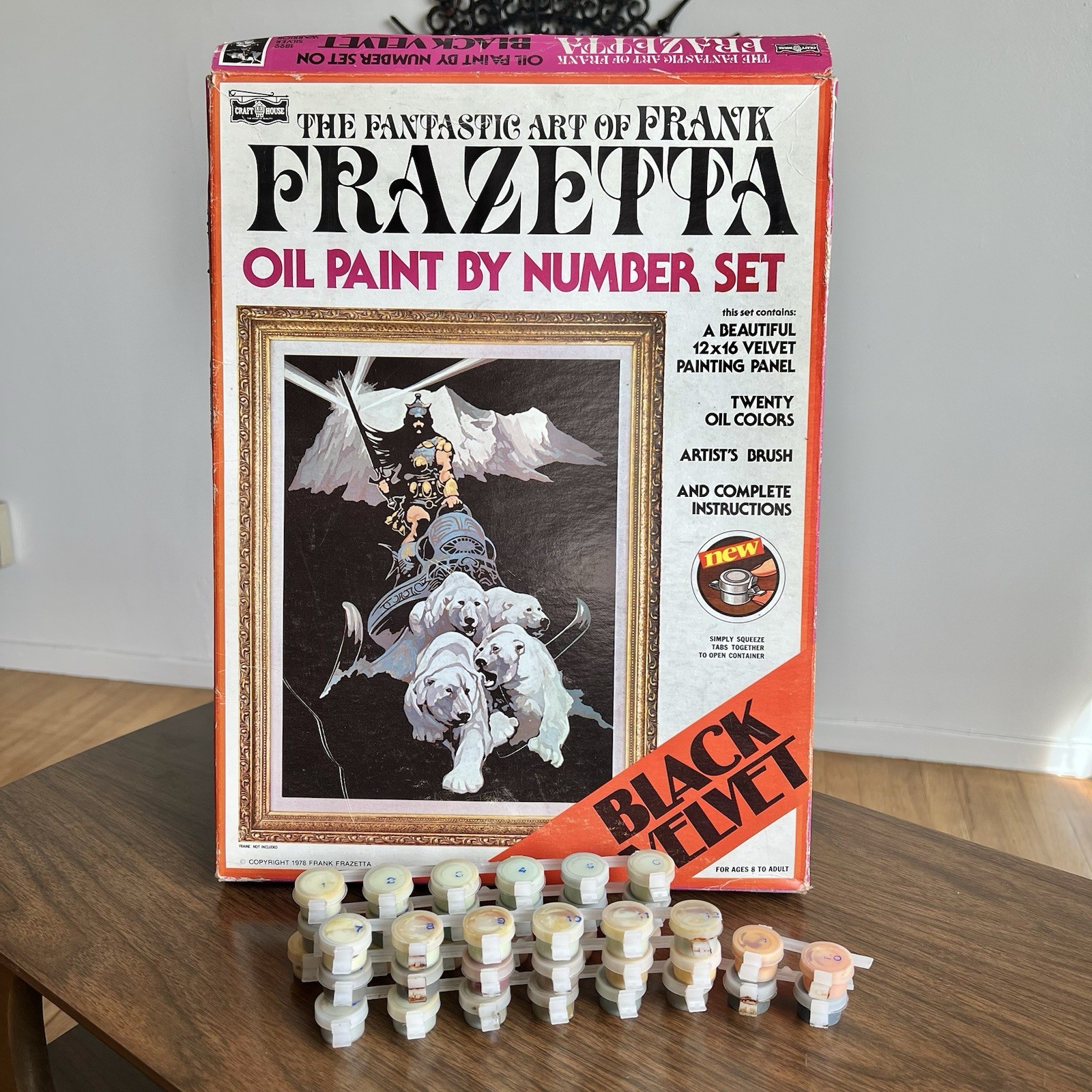 ✨Vintage Frank Frazetta Black Velvet Paint By Number NOS 1978