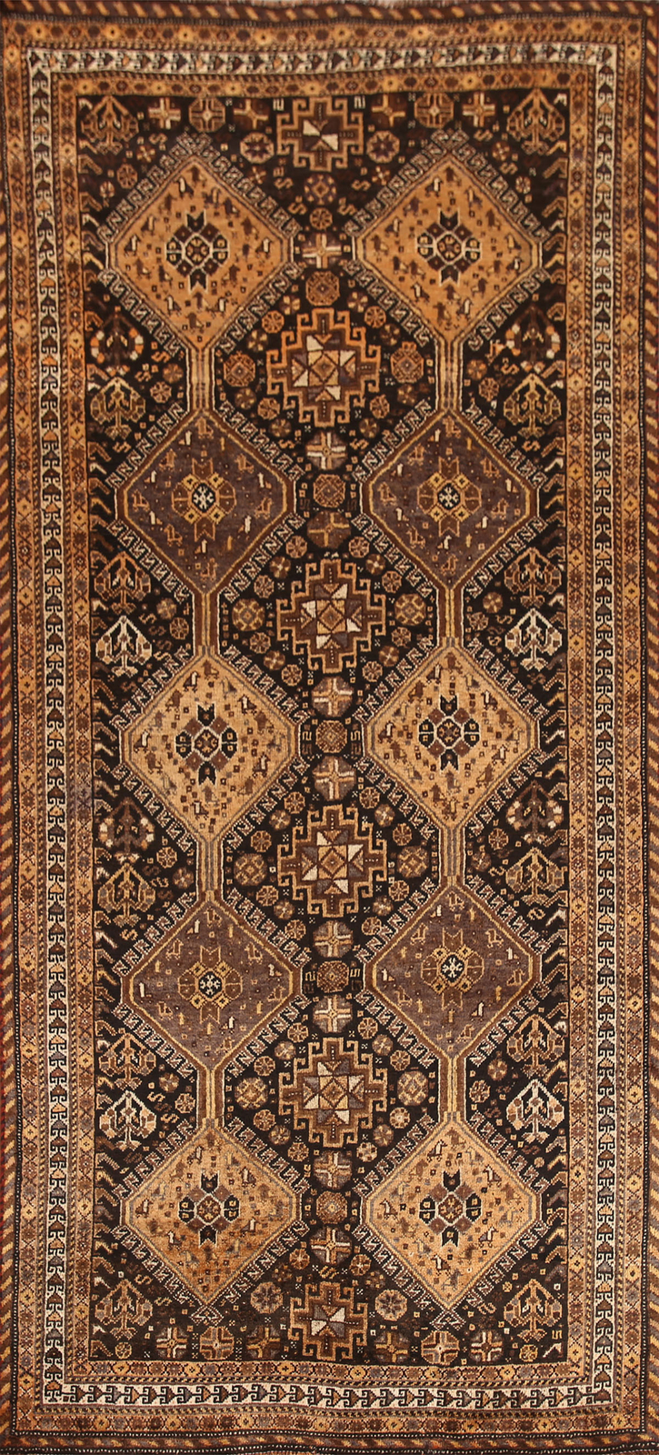 Vintage Tribal Geometric Qashqai Runner Rug 4x9 Wool Hand-knotted Hallway Carpet
