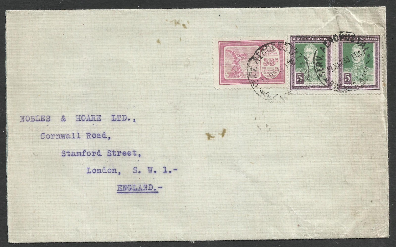ARGENTINA to ENGLAND Cover 1933 Fantastic Postage Stamps VF