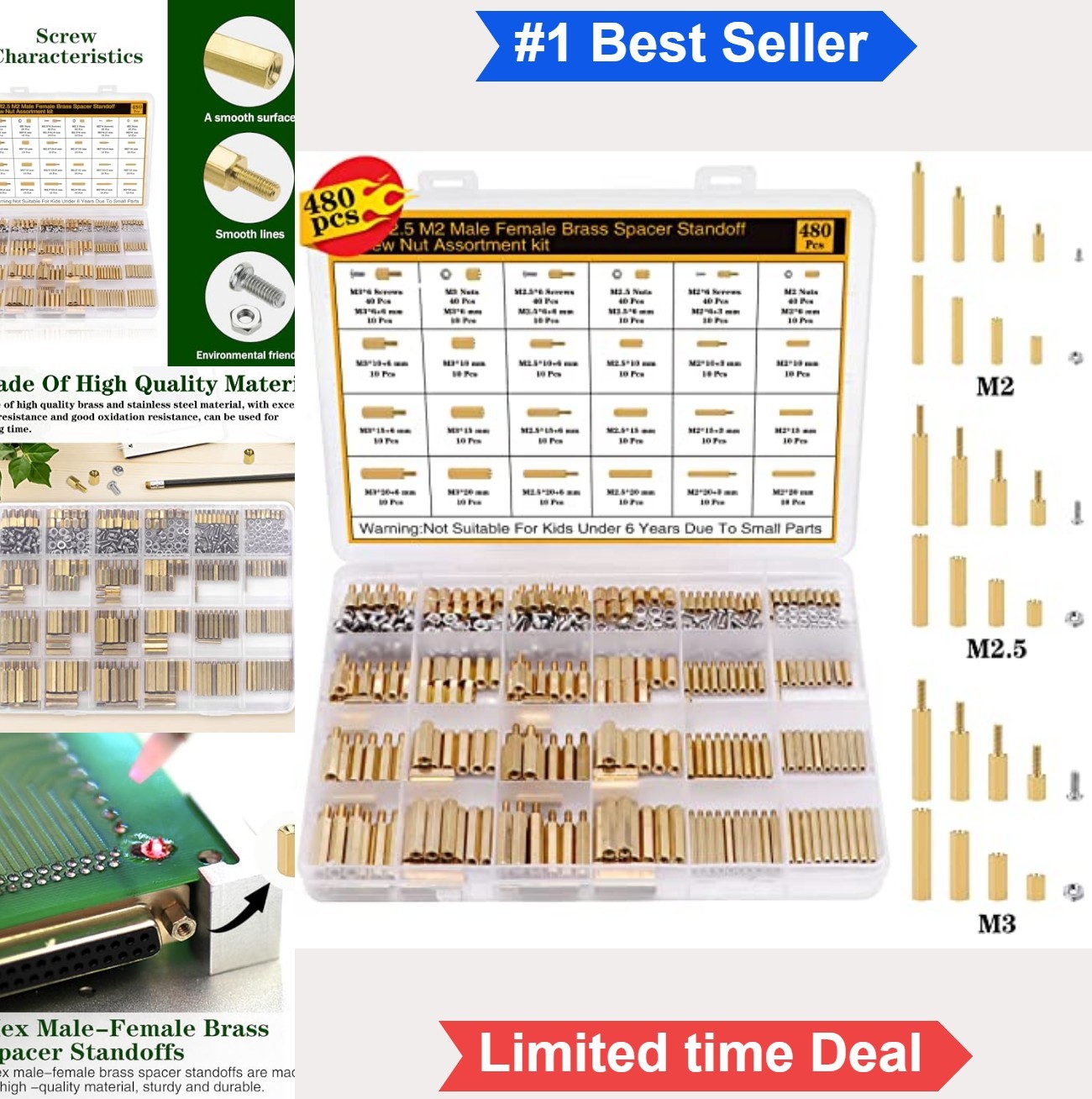 480Pcs M2 M2.5 M3 Motherboard Standoffs Screws Nuts Kit Brass Hex Spacer for