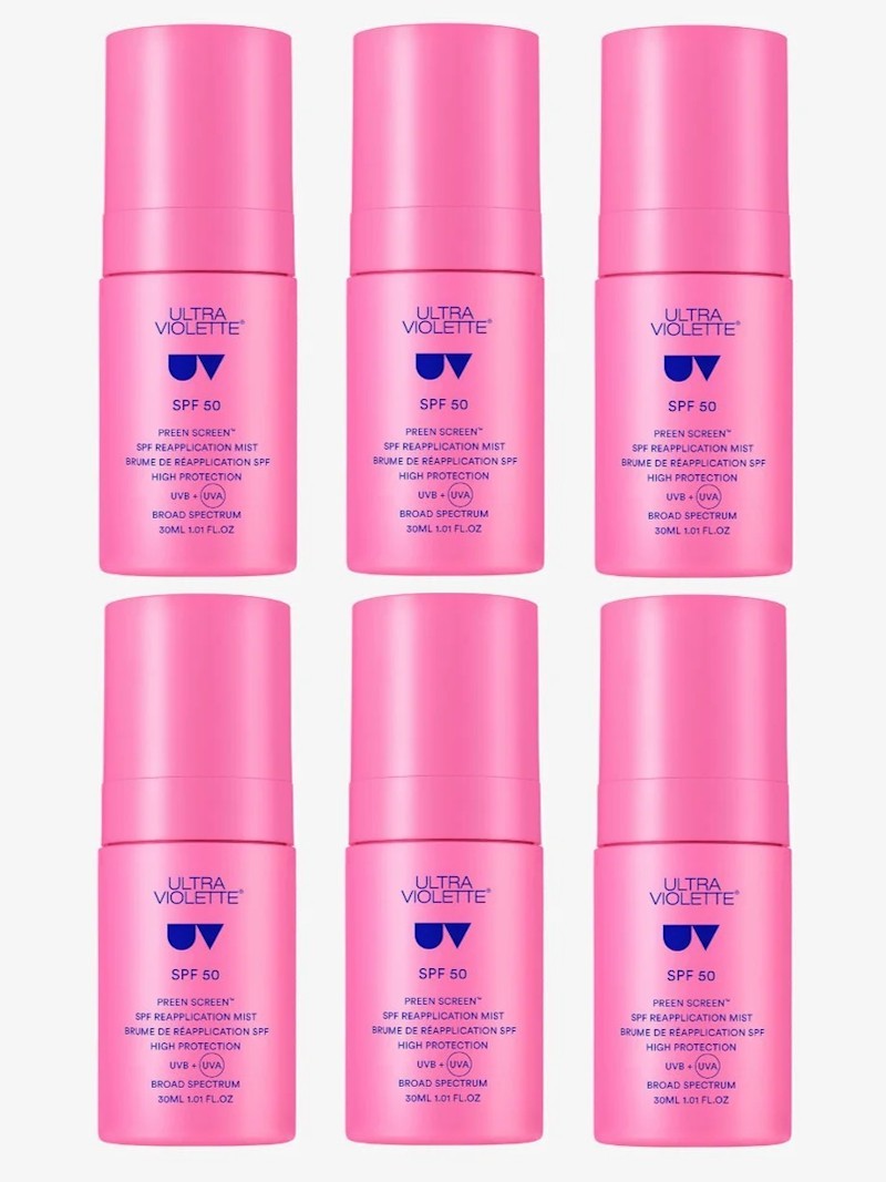 6x ULTRA VIOLETTE SPF50 Preen Screen Sunscreen ultra-fine Mist over makeup 30ml