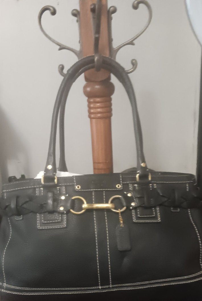 Vintage Coach Hamptons Black  Leather Carryall Satchel  No Dust Bag