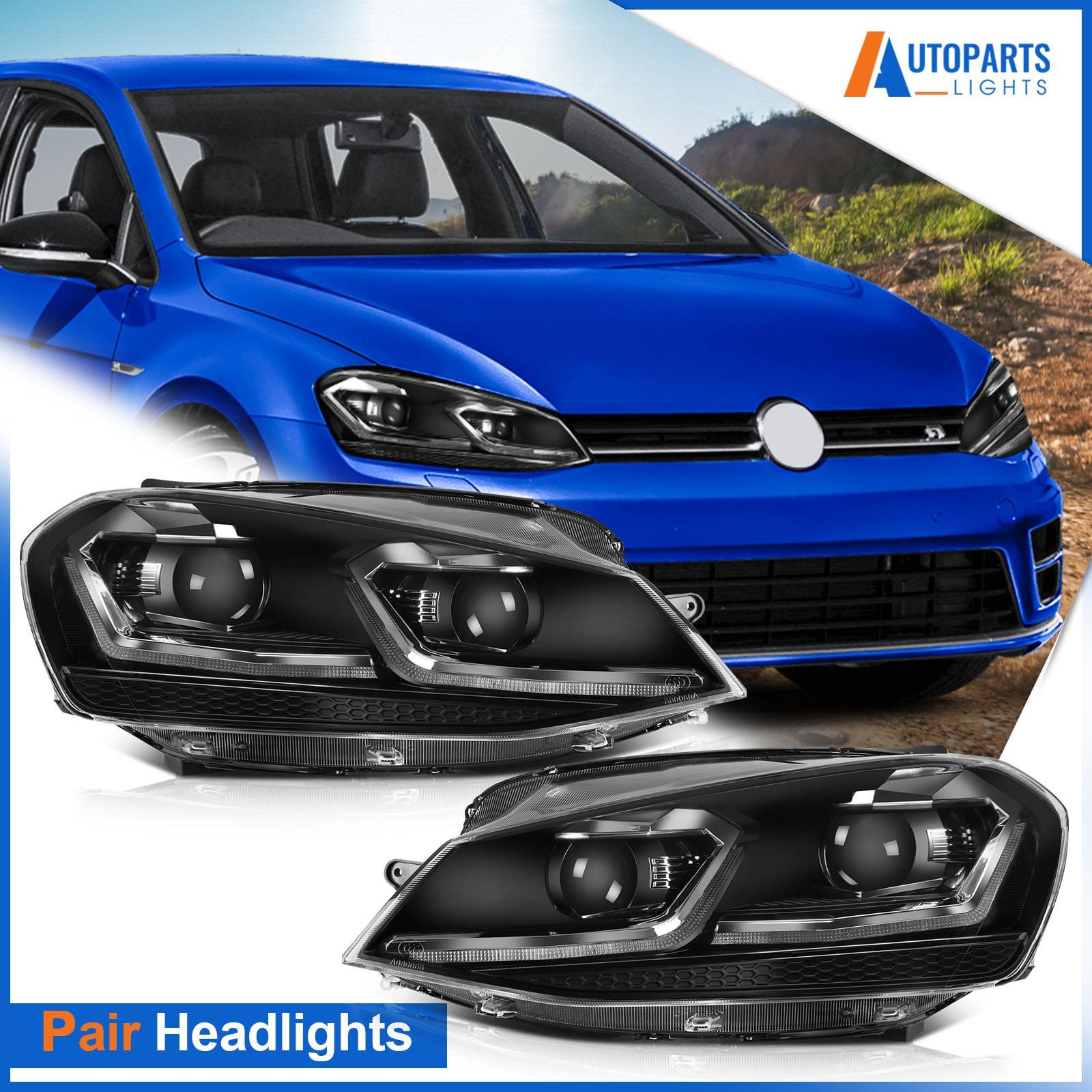 PAIR/SET Full LED DRL Projector Headlights For Volkswagen Golf GTI MK7 2015-2017