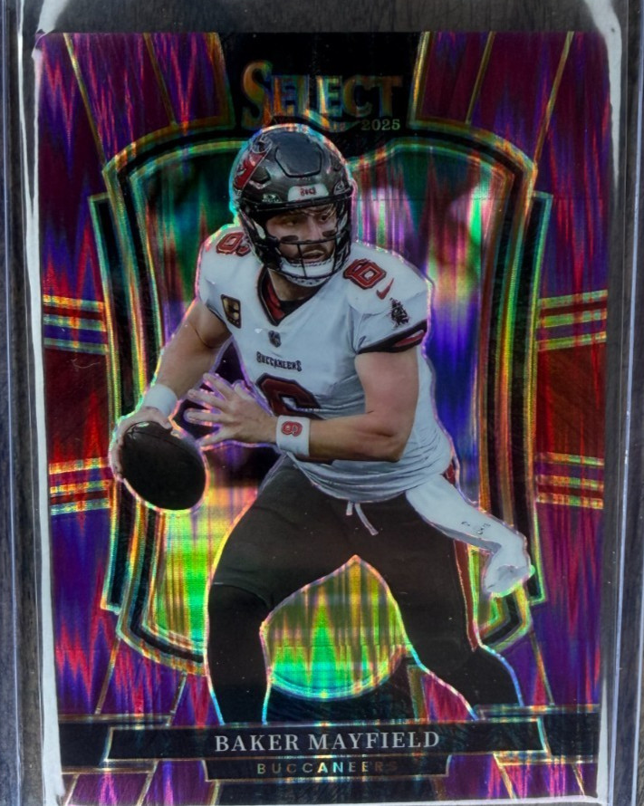 Baker Mayfield 2025 Panini Select #137 Purple Prizm Shock #/699 Bucs