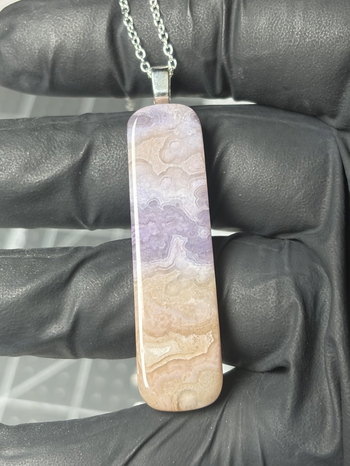 Rare Royal Aztec Lace Agate Pendant Handmade Necklace Stunning Patterns Purple