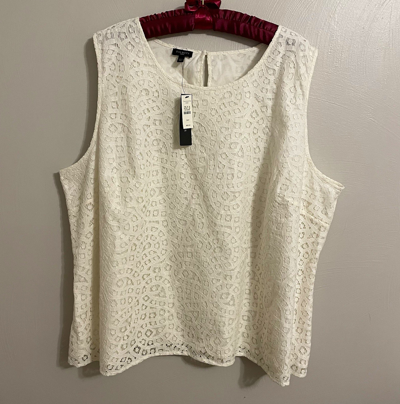 Talbots Women’s White Lace Sleeveless Lined Blouse Round Neck Blouse Size 24W