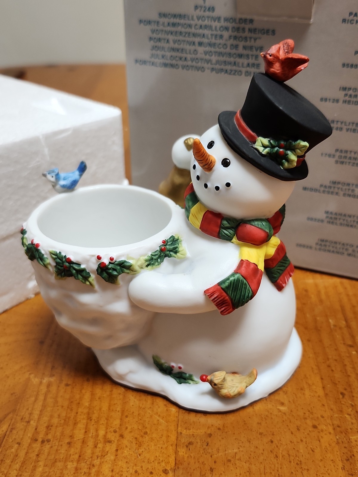 NIB Vtg Partylite Snowbell Candle Holder Snowman holly birds Ceramic Christmas NIB Vtg Partylite Snowbell Candle Holder Snowman holly birds Ceramic Christmas