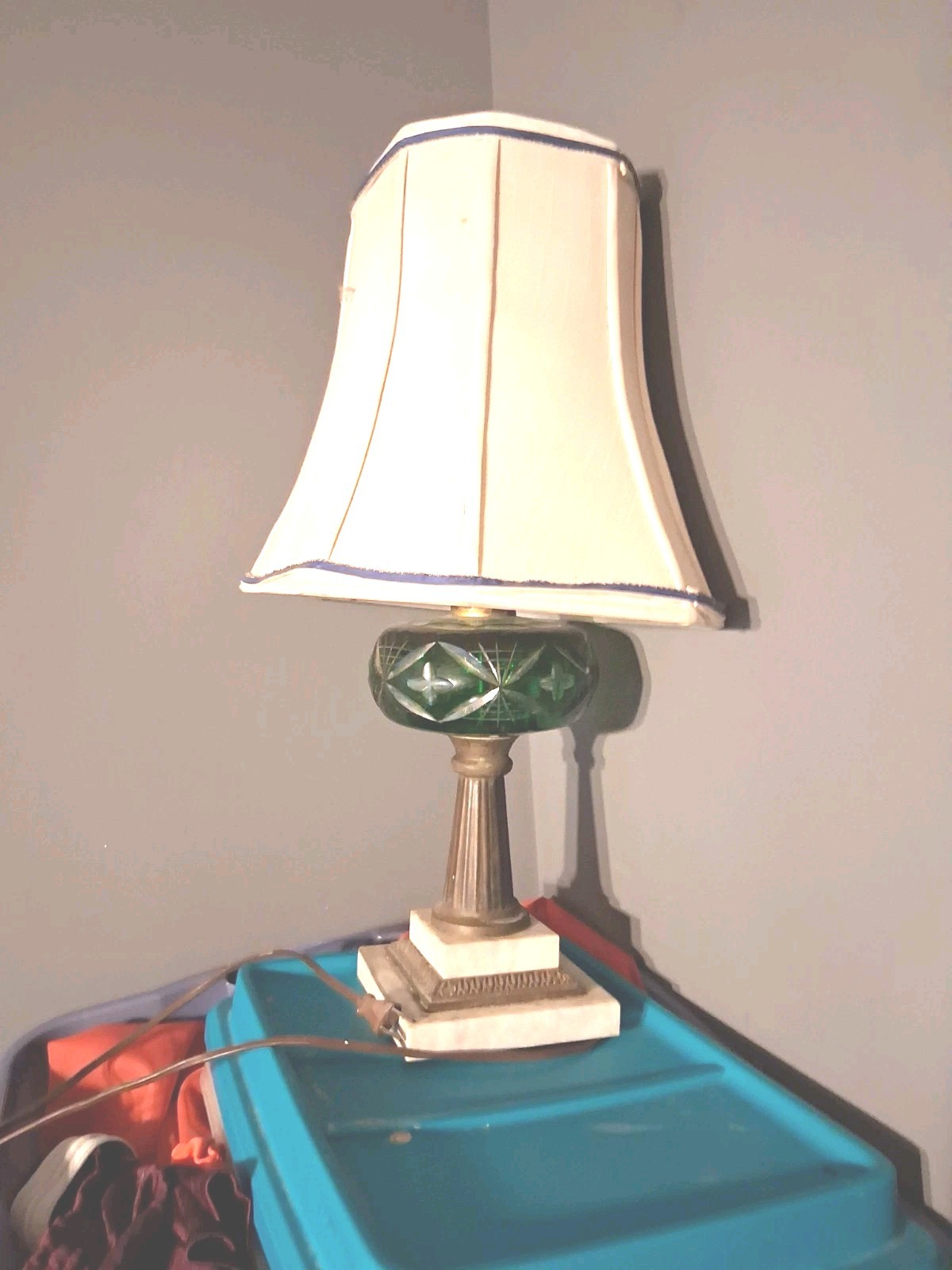 Antique 1950\'s Italian Bronze & Emerald Cut Crystal Table Lamp & a Marble Base