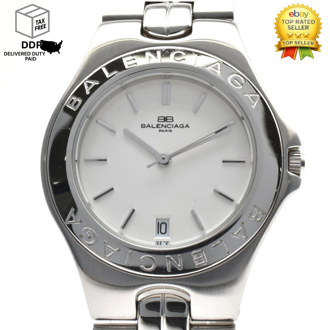 [ Near MINT ] Balenciaga Paris B630 White Dial Silver Unisex Wrist Watch JAPAN