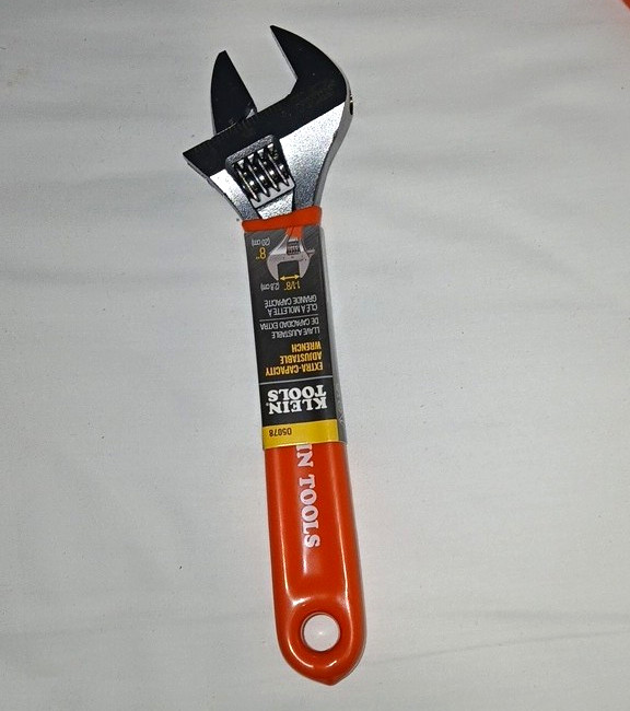 Klein Tools 6078 8 in Steel Adjustable Wrench, Non-Ratcheting Orange Handle