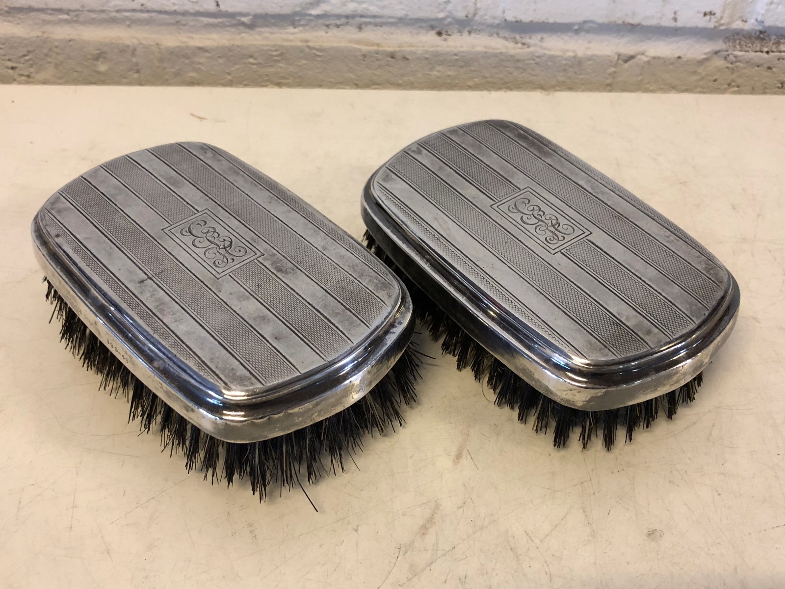 Antique Wallace Sterling Pair of Brushes with Initials