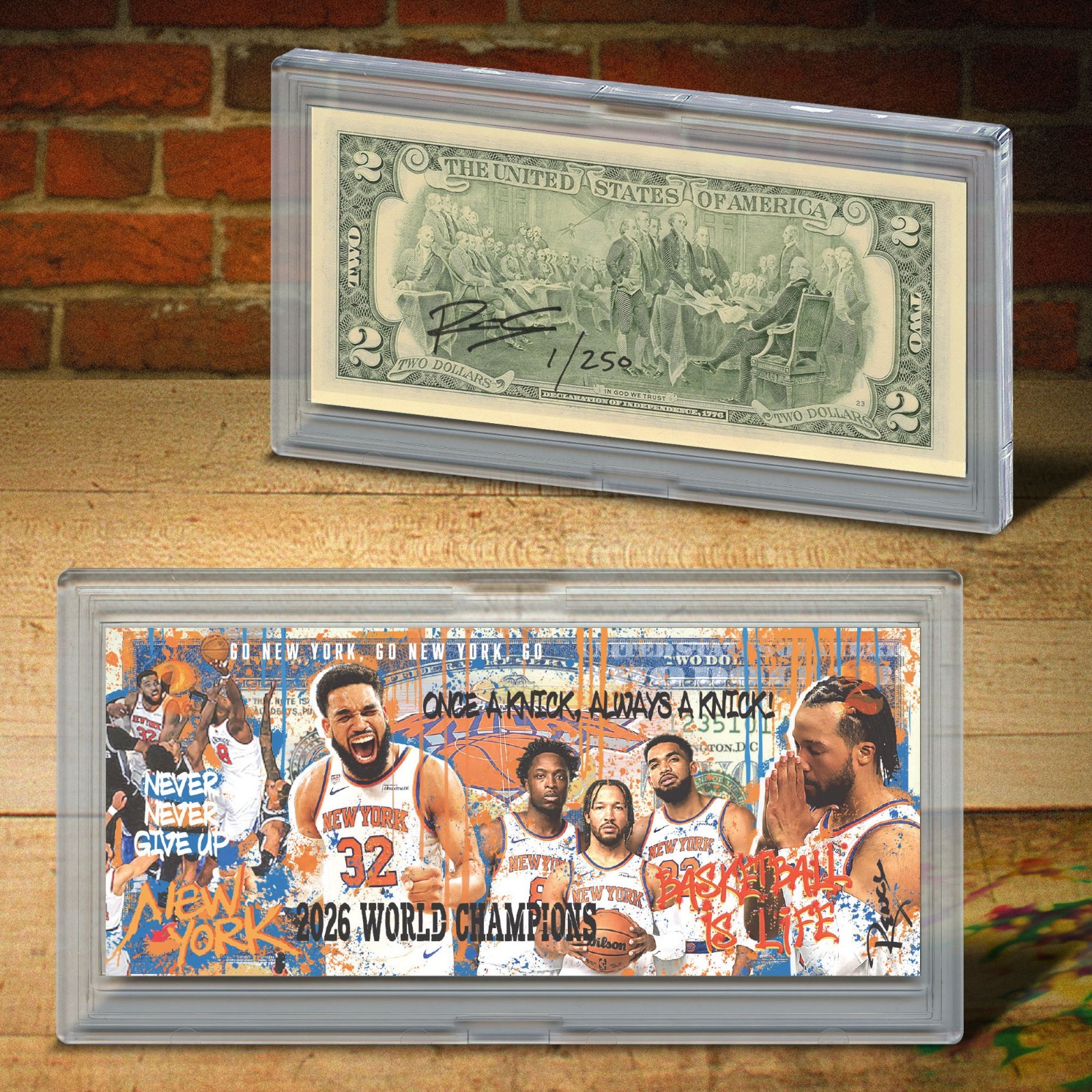 NY KNICKS Champion Pop Art Genuine $2 Bill Signed by Rency -  Limited S/N of 250
