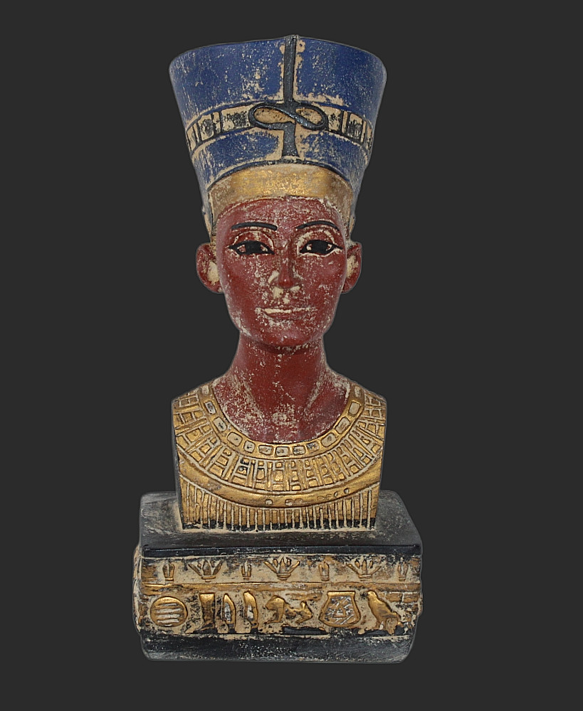 UNIQUE QUEEN NEFERTITI HEAD PHARAONIC ANCIENT Egyptian Colored Statue (KJ)