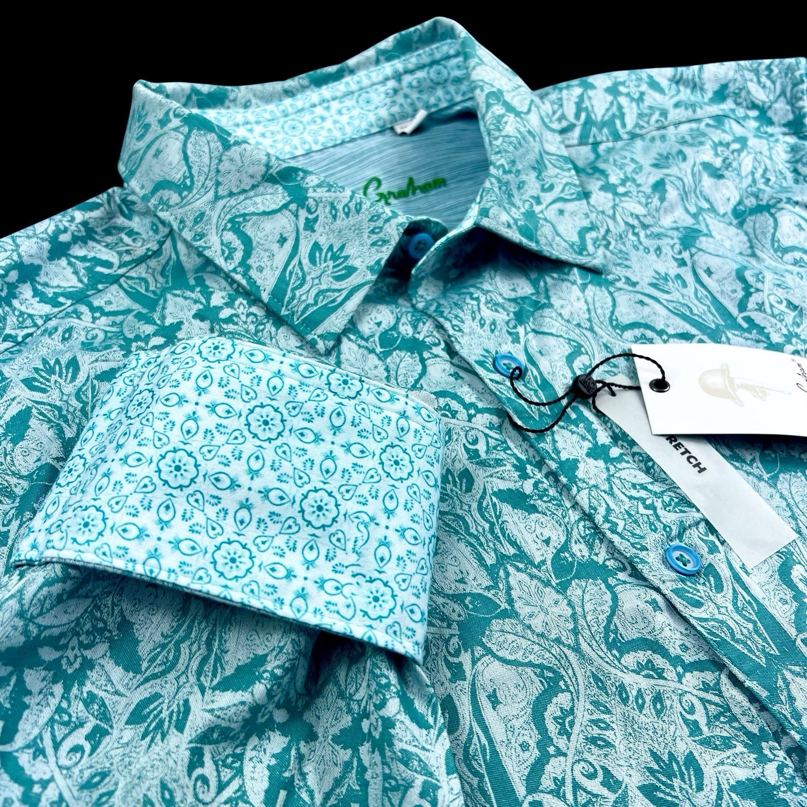 Robert Graham Geometric Paisley Floral Turquoise Green Sport Shirt $228 Large