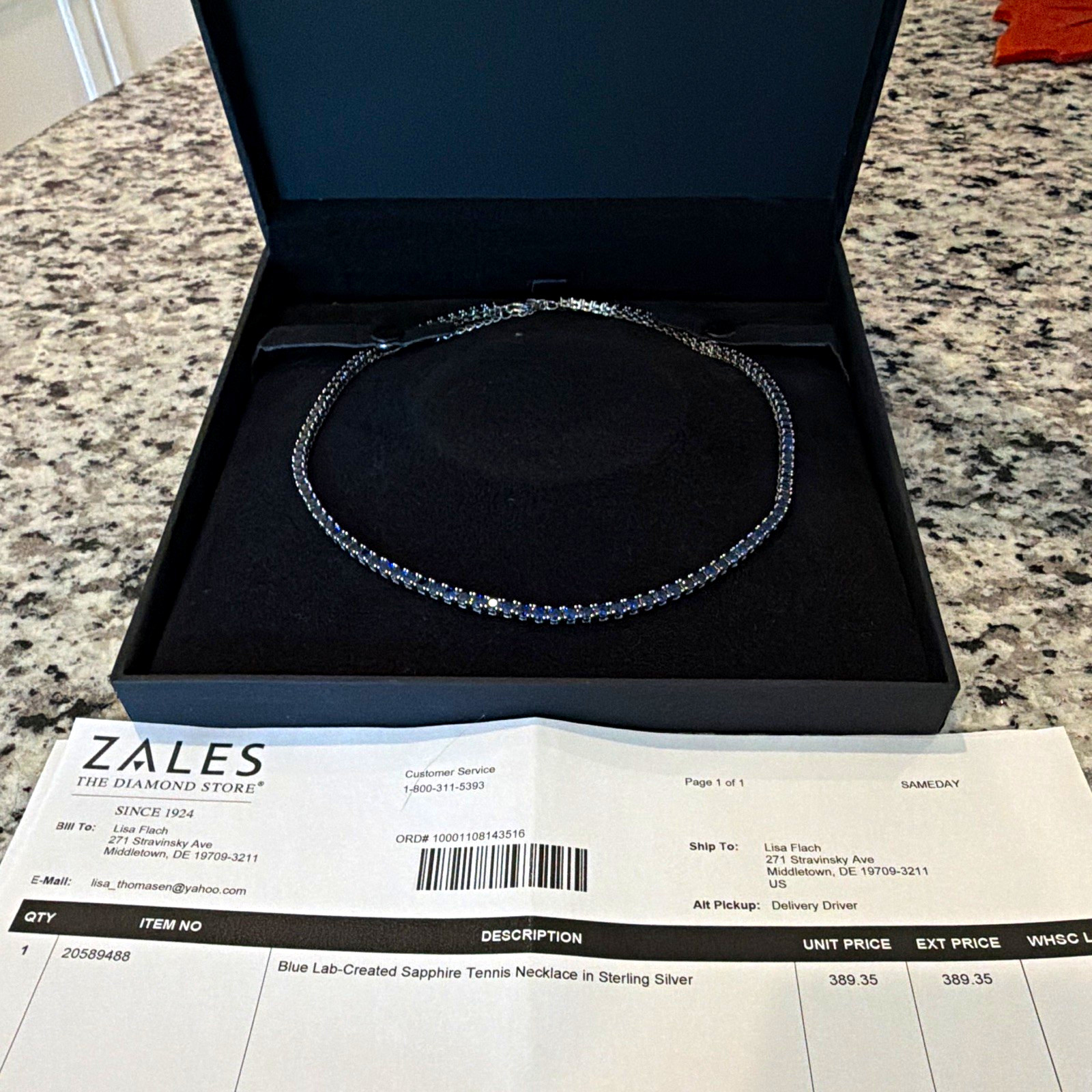 Zales 925 Sterling Silver Lab-Created Blue Sapphire Tennis Necklace Adjustable Zales 925 Sterling Silver Lab-Created Blue Sapphire Tennis Necklace Adjustable