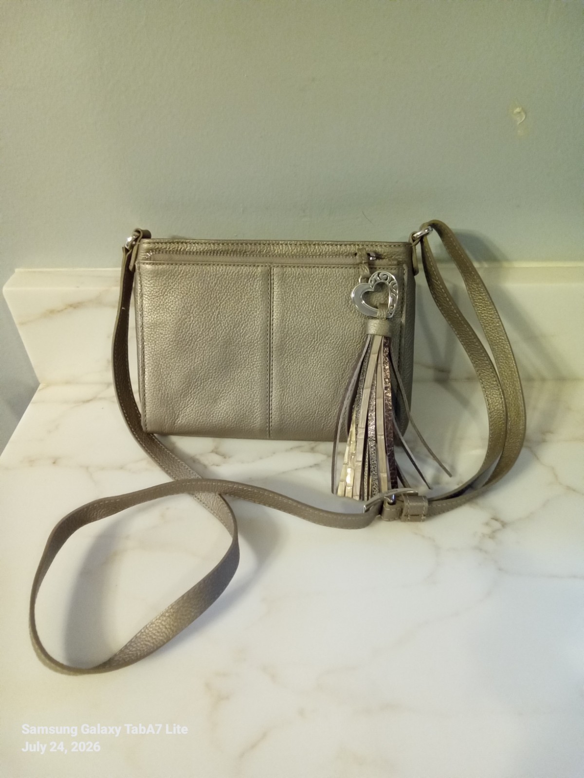 Brighton Barbados City Organizer Handbag Crossbody Zinc Pearl