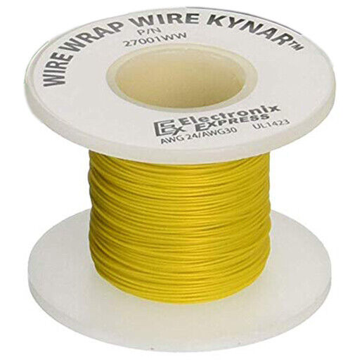 100 Feet Yellow 30 Gauge Solid Kynar Wire Wrap, PVDF Insulated Tinned Copper