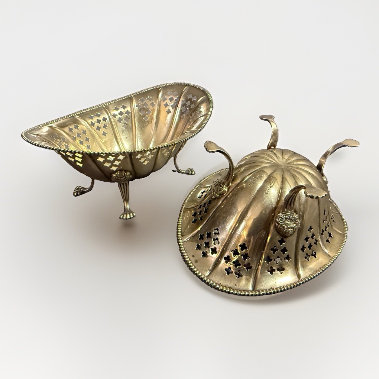 PAIR Antique Black Starr & Frost Pierced Footed Sterling Silver Dish PAIR Antique Black Starr & Frost Pierced Footed Sterling Silver Dish