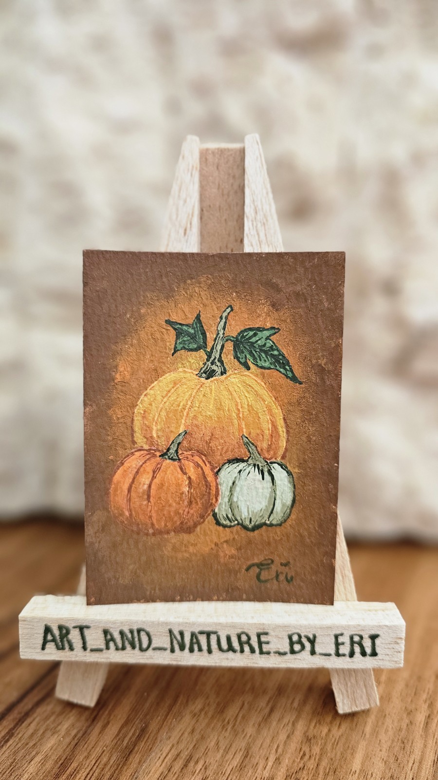 ACEO Original Acrylic Painting Paper art_and_nature_by_eri FALL Pumpkin