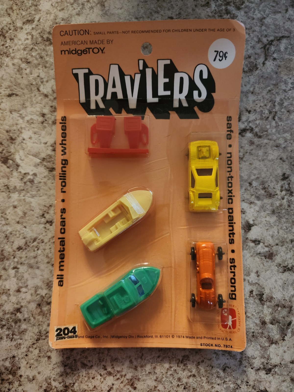 VINTAGE 1974 MIDGETOY - TRAV\'LERS 5 PACK - MADE IN USA - NIP -GREAT CONDITION VINTAGE 1974 MIDGETOY - TRAV\'LERS 5 PACK - MADE IN USA - NIP -GREAT CONDITION