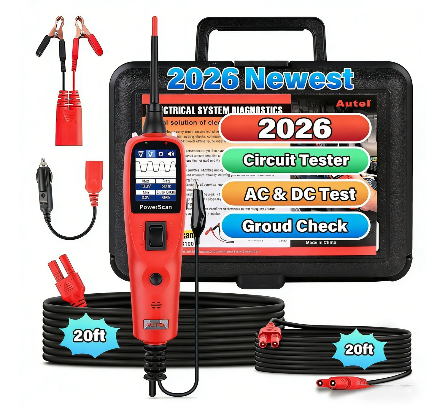 Autel PowerScan PS100 Power Circuit Probe Kit Electrical Wire Tracer 40ft Cable