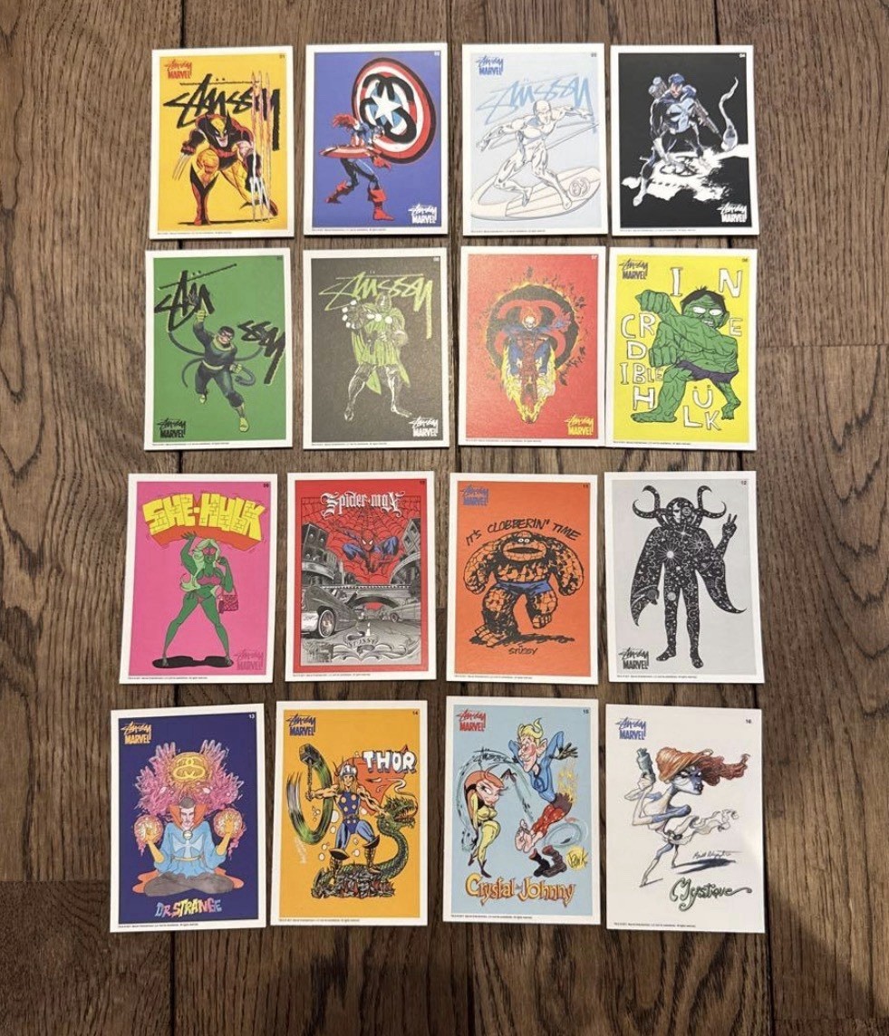 2011 Stussy x Marvel Official Collectors Trading Cards Set of 16 Rare Spider-man