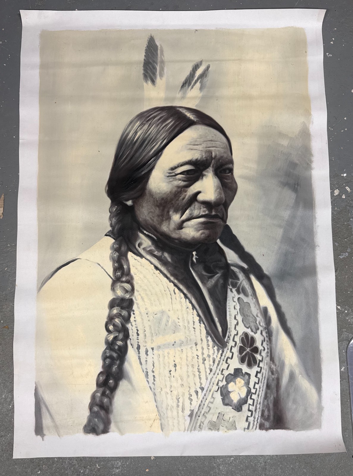 Vintage orig. Chief Sitting Bull Indian Tatanka Iyotanka oil painting portrait 