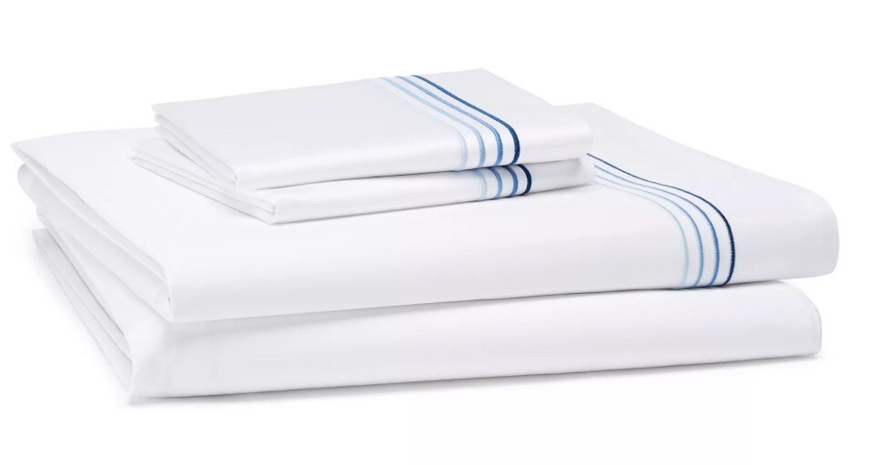 Frette Hotel H.C. Cruise King Sheet Set White/Blue Preowned W/defects