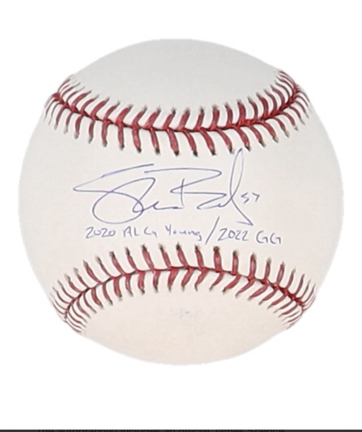 Shane Bieber Signed Baseball JSA 2020 AL Cy Young 2022 G.G. Shane Bieber Signed Baseball JSA 2020 AL Cy Young 2022 G.G.